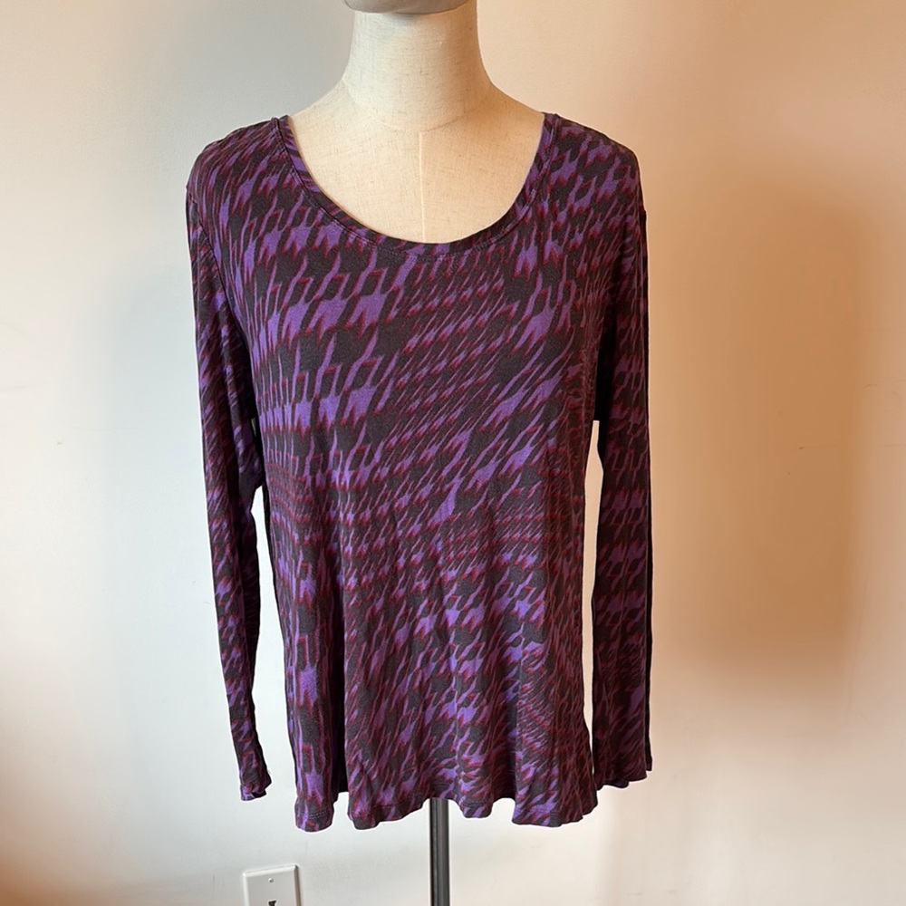 Daisy Fuentes Purple Black Relaxed Long Sleeve Tunic - Picture 1 of 4